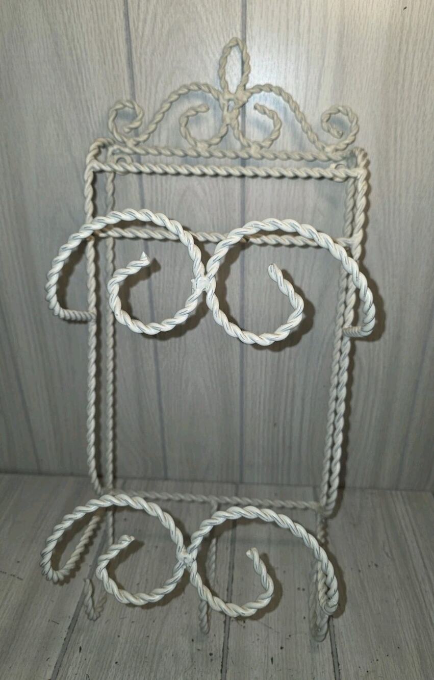 Vintage Wrought lron Scroll Wall Mount Towel Holder 20" White Cottagecore Boho